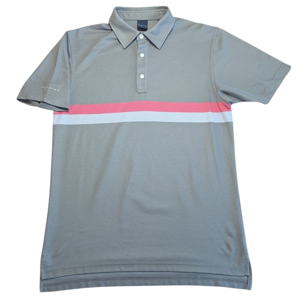 Dunning golf pink and white striped golf polo